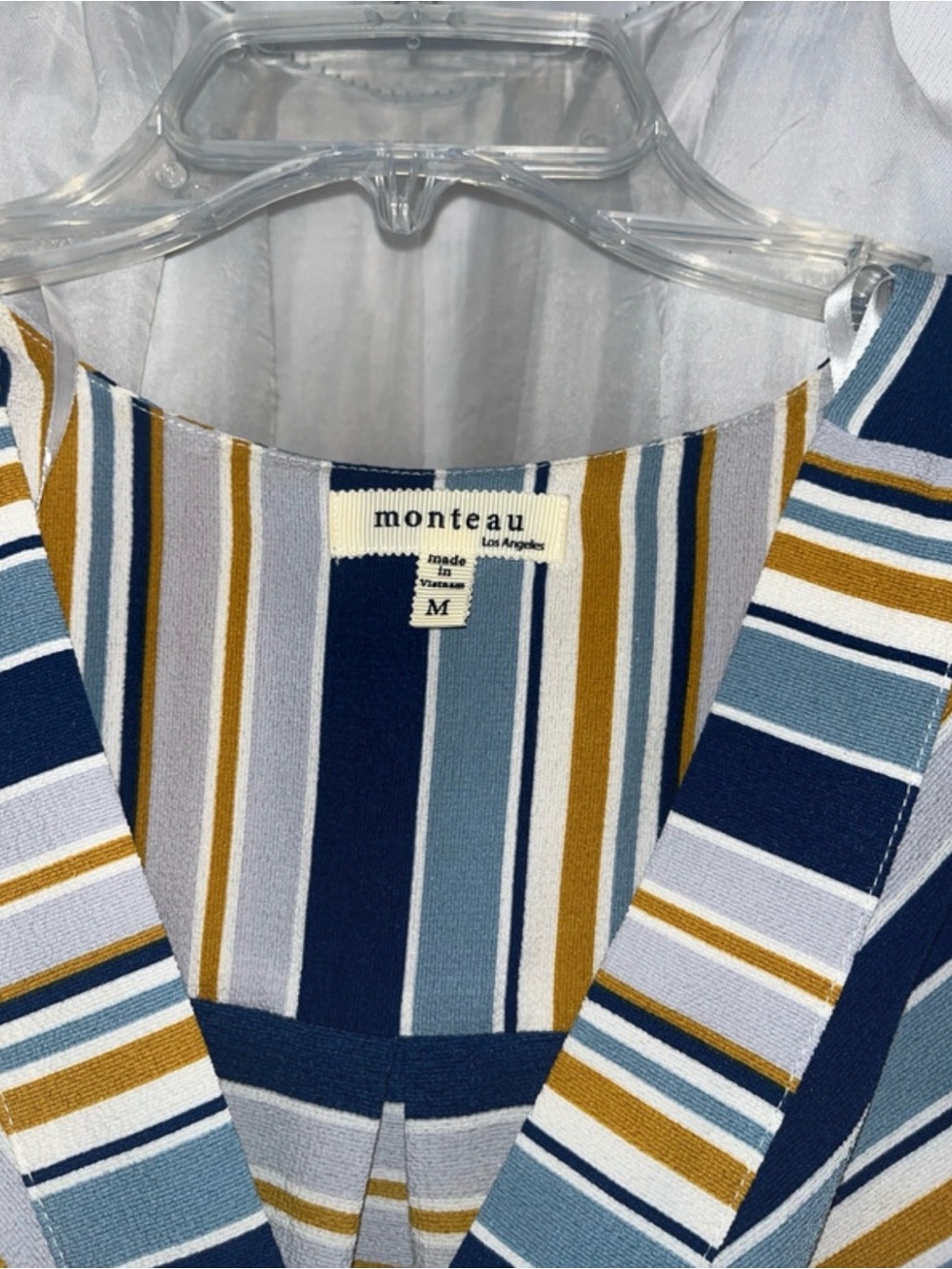 Monteau Navy, Mustard and Cream Striped Wrap Dress - Picture 2 of 3
